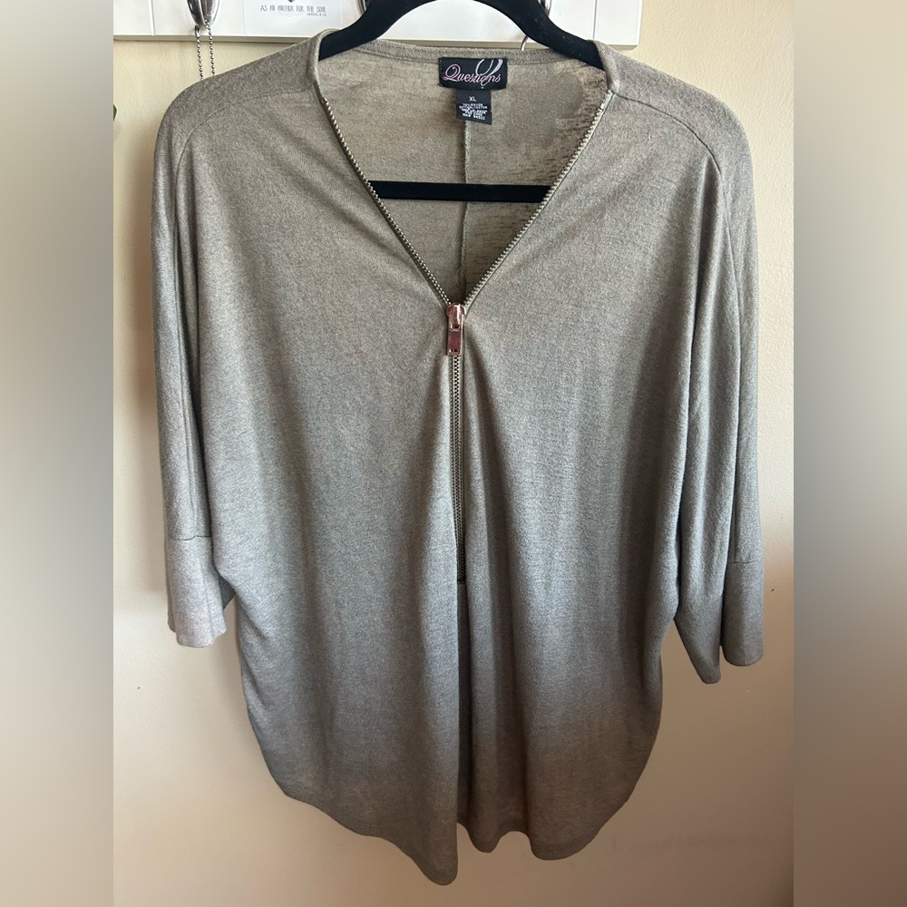 Chic Women's Half Zip Dolman Sleeve Blouse